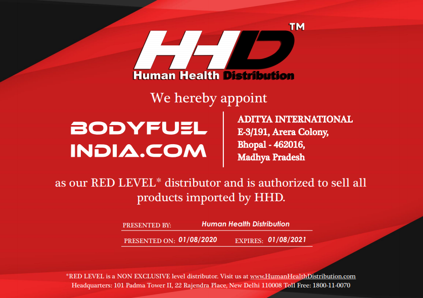 Authorized Importer, Human Health Distribution, Ultimate Nutrition, Body Fuel - India's no.1 Genuine Supplement Store